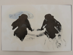 die begegnung  ( aus der reihe:   you my other ) ,2015, tusche, buntstift, öl auf papier, 54 x 35,5 cm
